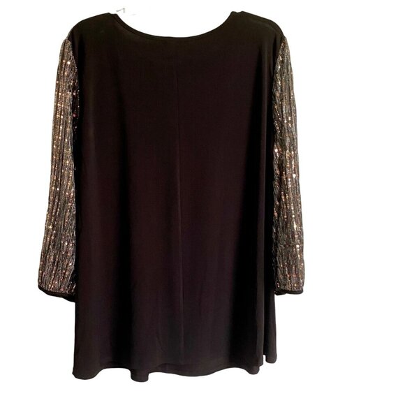 Cure. Black Sequin Top With 3/4 Sleeves Rayon Spandex Blend Women's 2XL NEW - Picture 5 of 12